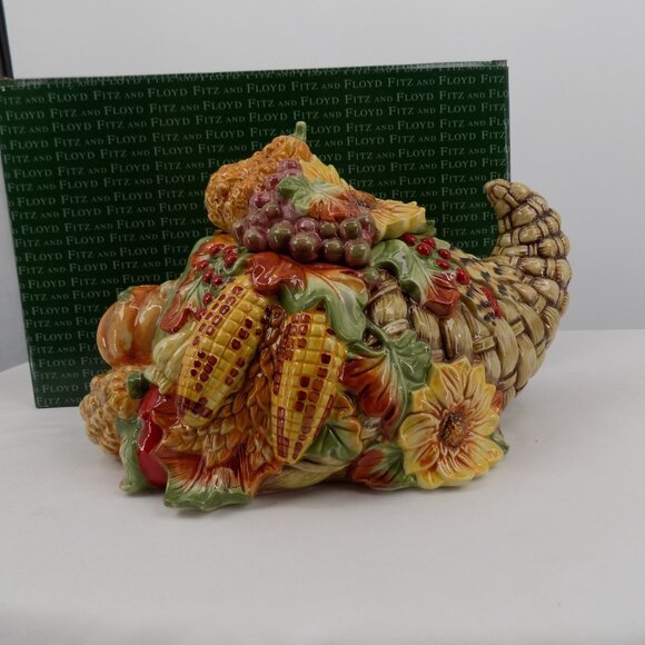 Fitz & Floyd Bountiful Harvest Cornucopia Cookie Jar Fall Decor Original Box - Picture 2 of 11